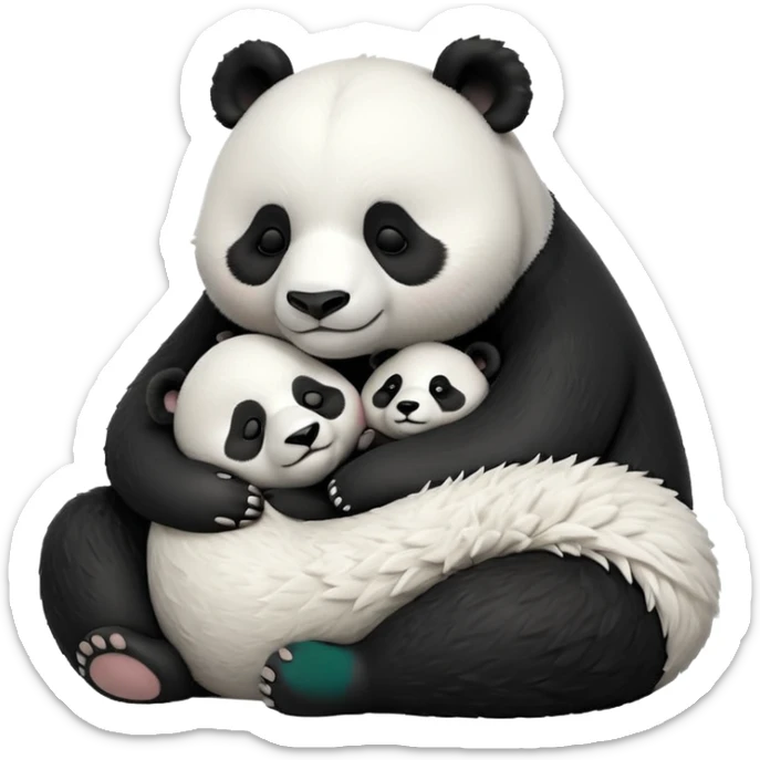 Isolated, highly detailed illustration of the most incredibly adorable panda baby sleeping with his mother
figurine imaginable, toy style. sticker
