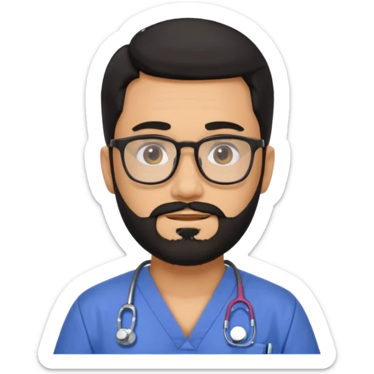 male with a scrubs and blanck hair and tan skin and beard and glasses sticker