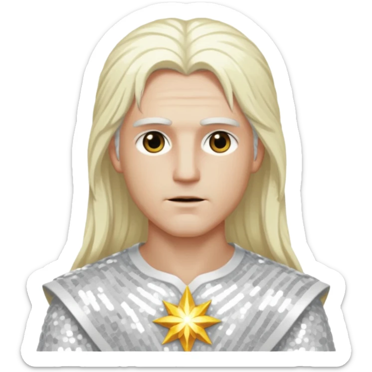 Baldr, God of Light from Gods and Goddesses with long white blonde hair, white sequin outfit sticker