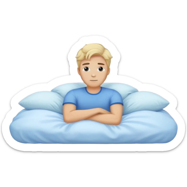 Sweet dreams a blonde man in a very comfy bed with blue and Pastel clouds and an delicate  galaxy elegant  sticker