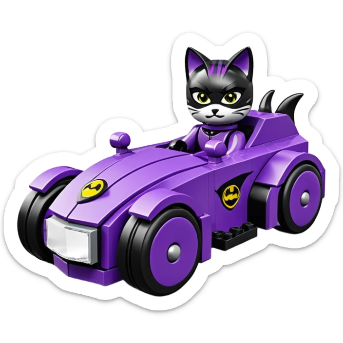 Hot rod Lego Cat Woman’s sporty futuristic pursuit mobile two seater car  sticker