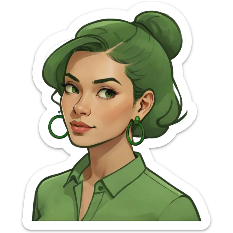 Una mujer con el pelo corto y chino  sticker