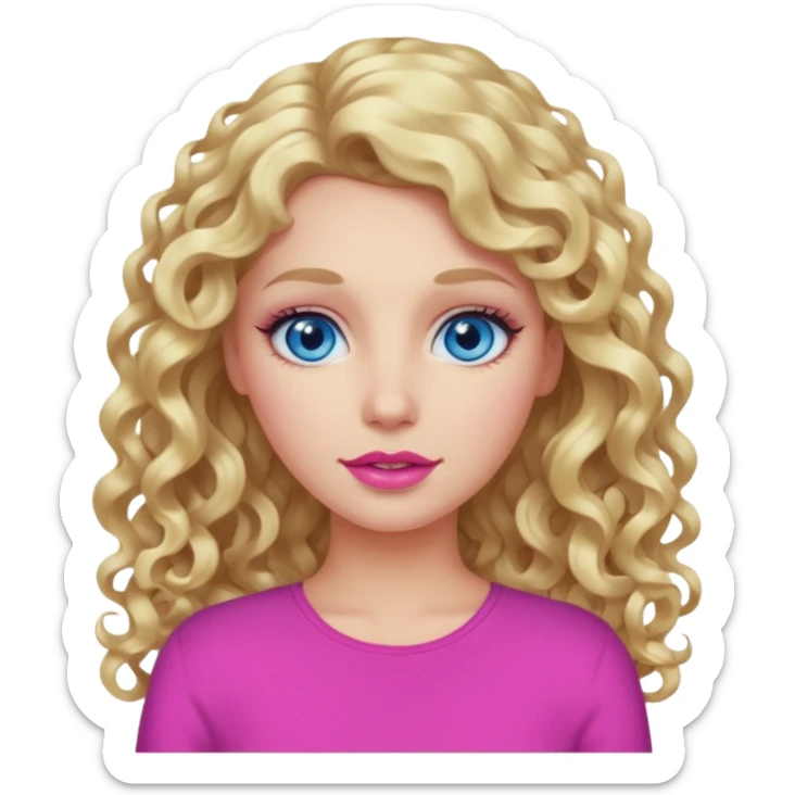 açık tenli  uzun kıvırcık sarı saçlı mavi gözlü   dudak rengi pembe yetişkin kadın bana emoji oluştur sticker