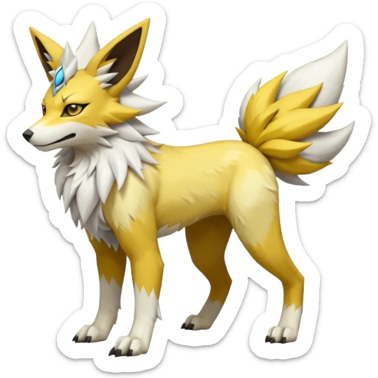 Feral Quadrupedal Digitigrade Jolteon-Lycanroc-Renamon-Zeraora-Vernid-Sergal-fusion-hybrid-creature, full body  sticker