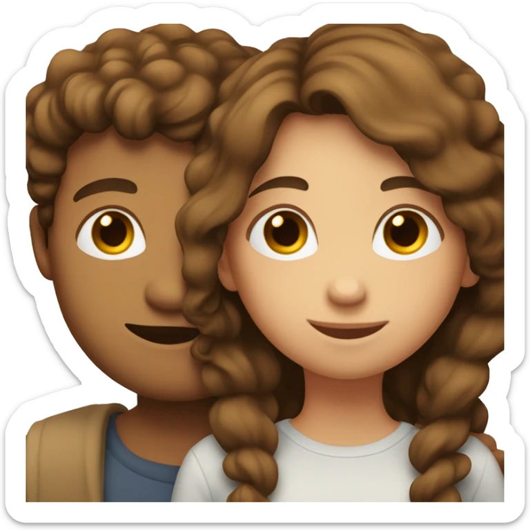 Girl with long straight brown hair hugging a guy with short curly brown hair sticker