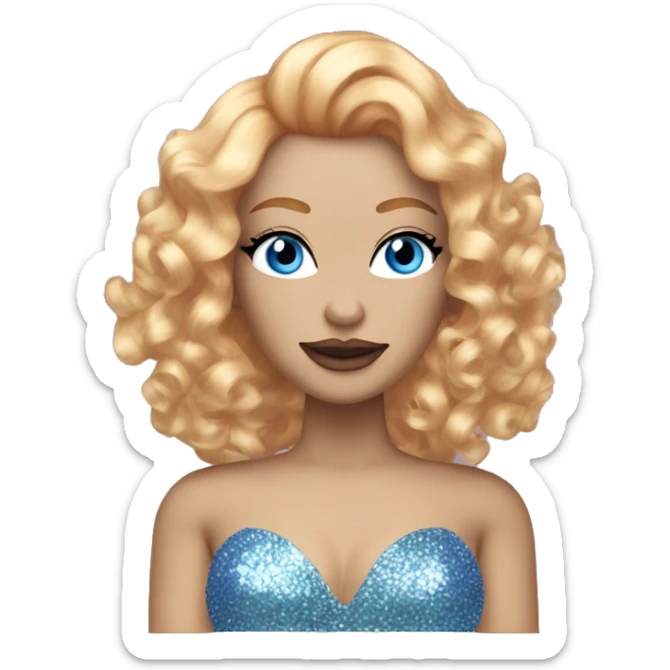 drag queen with pale skin and ginger red beard and curly blonde highlighted hair with a sparkly top and light chest hair and blue eyes  sticker