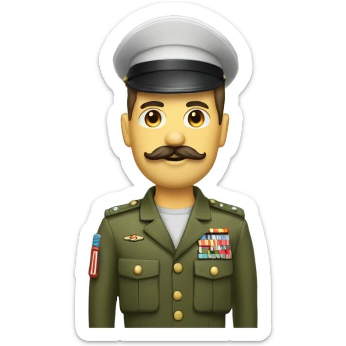 Homme cheveux courts et moustache en brosse portant un ensemble militaire  sticker