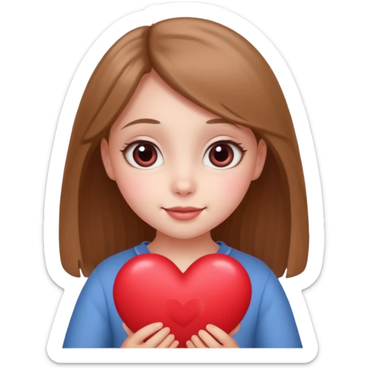innocent girl with big eyes holding a heart, gentle smile sticker