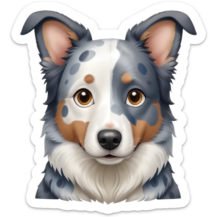 A merle border collie dog sitting, with blue and gray spotted coat, alert ears, and friendly expression sticker