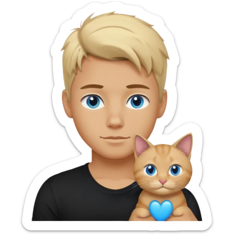 sexy boy with blonde hair and black t-shirt with cat  sticker