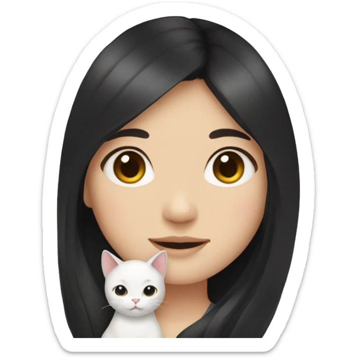 Korean girl with long black hair holding two cats sticker