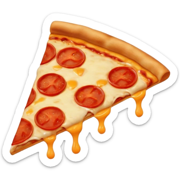 slice of pizza with muscular arms, shiny and rounded, expressive face, emoji style sticker