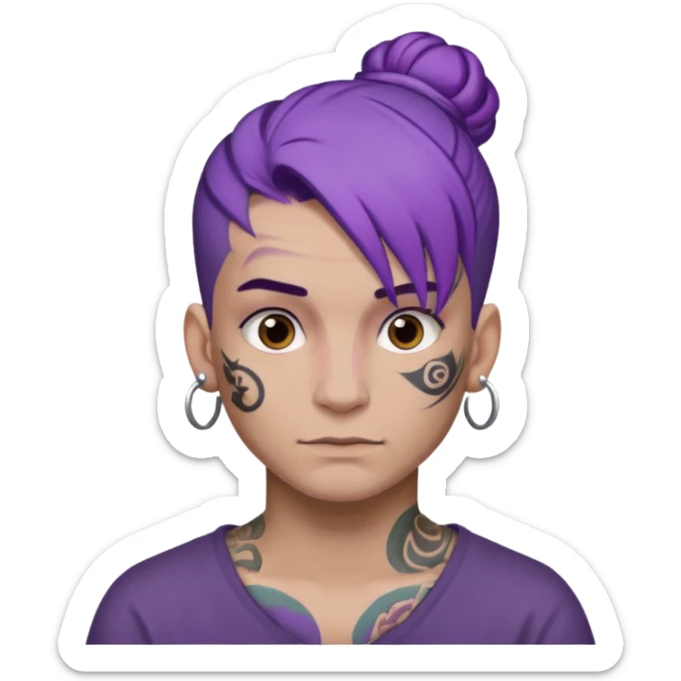 purple hair bun and lots of face tattoo guy sticker