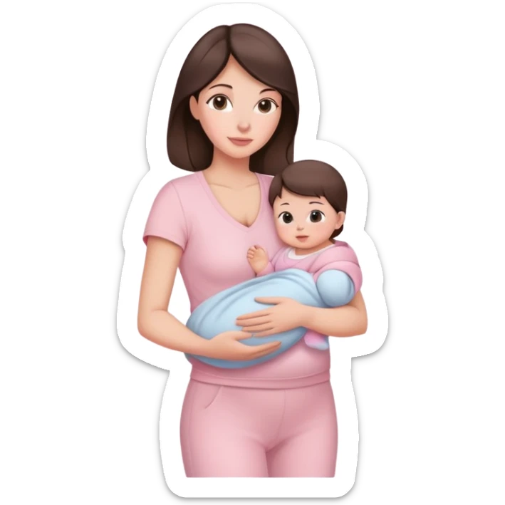 brunette mother holding baby in pastel pink outfits sticker