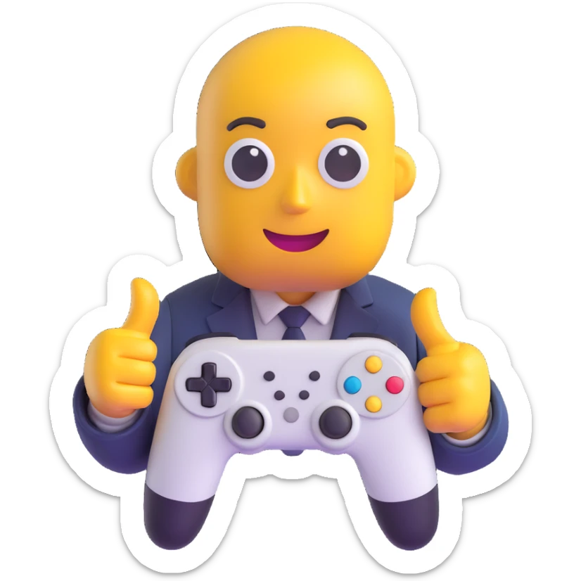 playful emoji of product owner named Peleg holding a game controller with 'Better' as a logo or badge, Israeli theme, cool approachable sticker