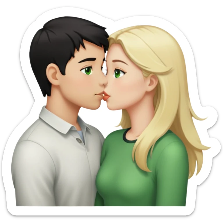 Kissing couple of boy with short black hair and green eyes and blonde girl with long hair sticker