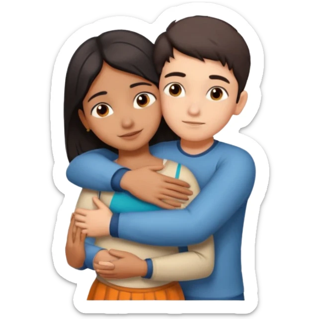 indian boy hugging indian girl from behind... boys hand down near navel of girl... boys head on the shoulder of girl... hugging tight sticker