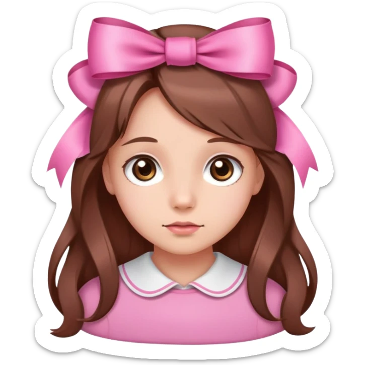 Cute pink innocent face with ribbon long brown hair and brown eyes sticker