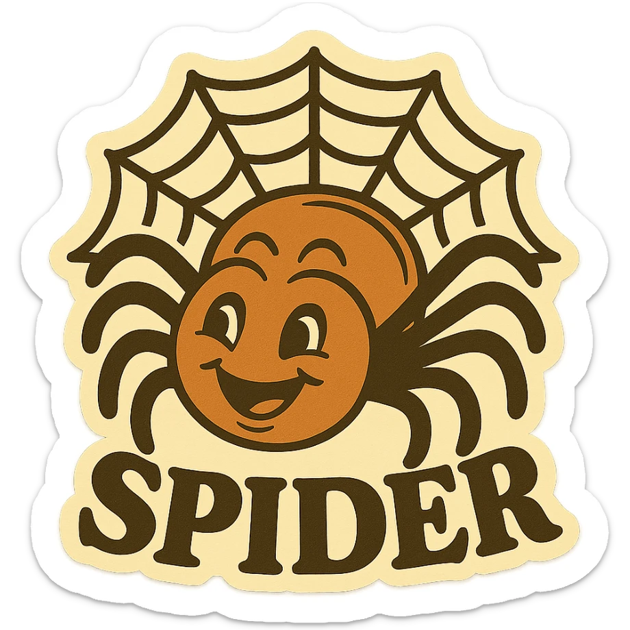 Create images of happy retro spiders and witches for stickers. Use this image for inspiration. sticker