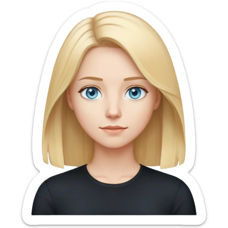 tech woman with shoulder-length blonde hair, pale blue eyes. And black shirt. sticker