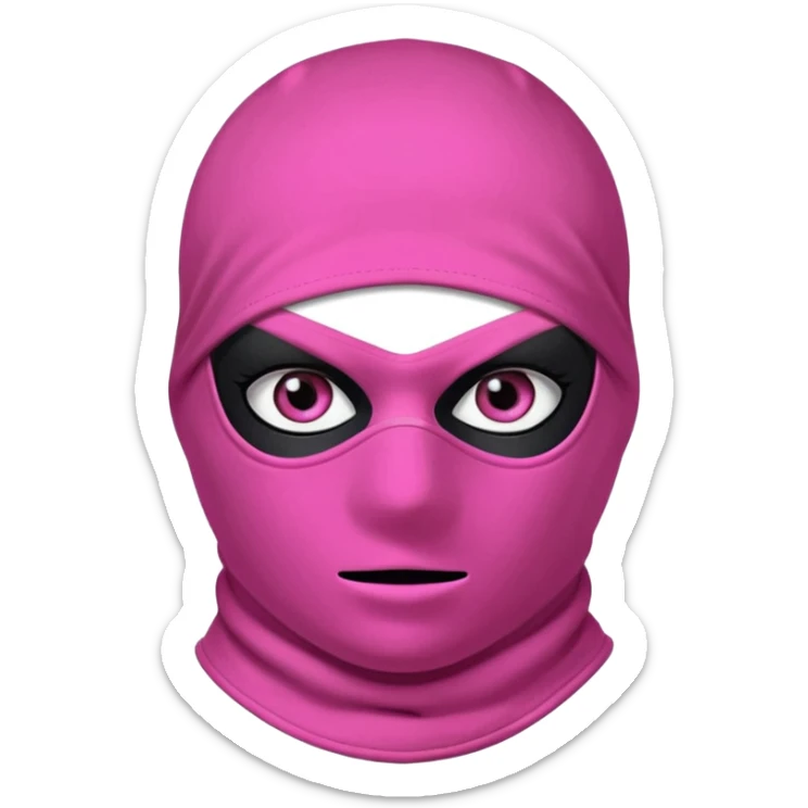 gangster style balaclava pink in colour with eyes showing through the eye holes of the balaclava with beautiful eyelashes on  sticker