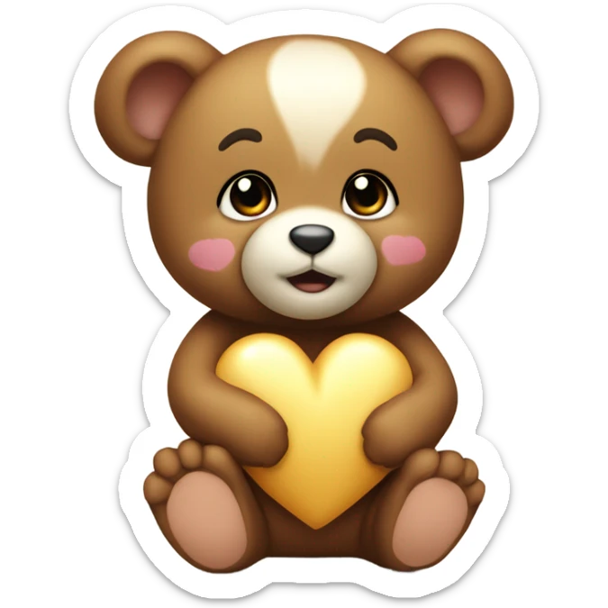Un bébé nounours qui fait un câlin à un gros coeur sticker