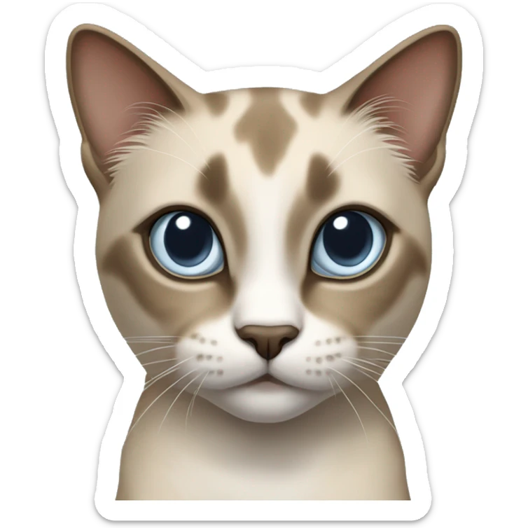 Thai breed realistic adult cat with a light cream -brown body, dark gray-brown face, ears, and paws. Short fur, sharp ears, striking light blue eyes  sticker