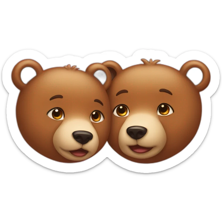 Female bear and male bear kissing, face only, hearts above them sticker