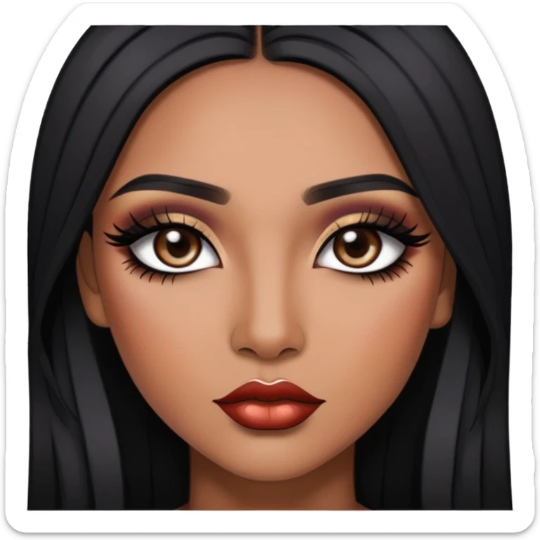 indian girl, brown skin, long black hair, underneath colored hair, baddie,pretty, makeup, lipliner, black eyeliner, sticker