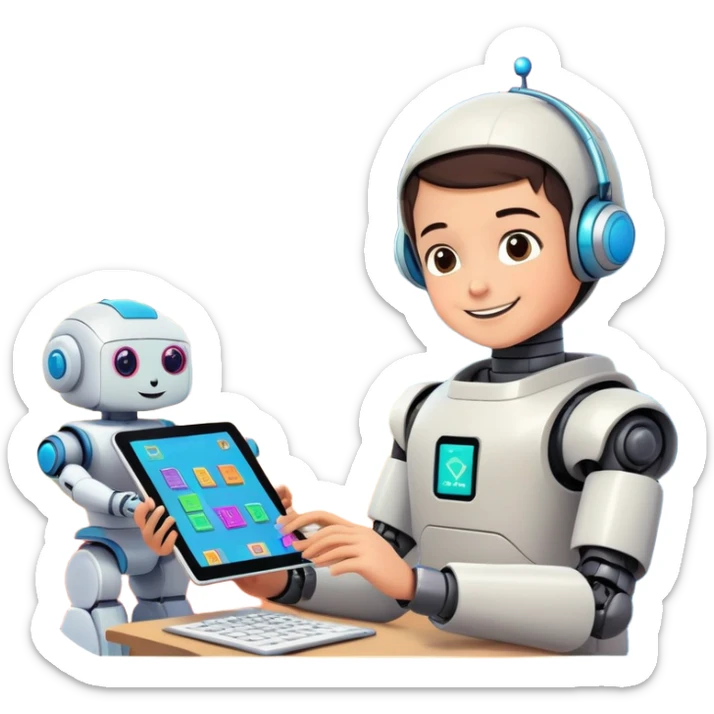 "Design a set of fun, colorful, and engaging emojis for an Iranian edtech company that teaches coding to children and teenagers. The emojis should reflect a playful tech theme while incorporating elements of Iranian culture (e.g., subtle Persian motifs, friendly characters, or local flair). Include concepts like:

Kids coding on computers/tablets
Robots, bugs (coding errors), and AI characters with cute expressions
Persian script snippets (e.g., «سلام» or «کد») in a techy style
Iranian landmarks (like Azadi Tower) as pixel art or simplified icons
Programming concepts (loops, variables, algorithms) as friendly characters
Celebratory emojis for debugging success (e.g., a happy robot high-fiving a kid)
Style: Modern, rounded, and cartoonish with a vibrant palette (avoiding gender stereotypes). Ensure cultural sensitivity and appeal to ages 6–16." sticker