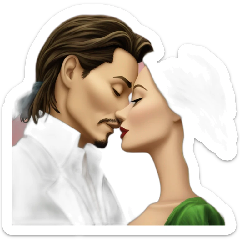 Johnny Depp kissing blond woman with green eyes amd very very very long hair sticker