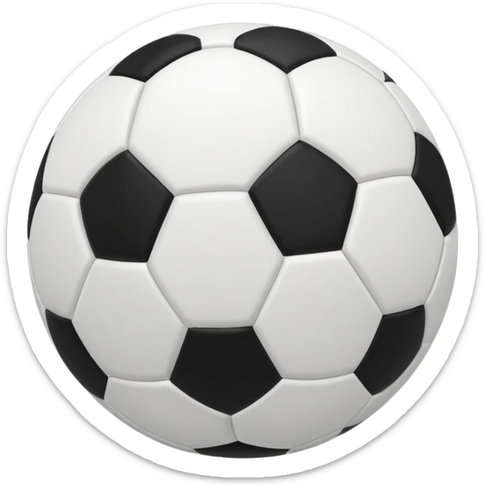 512x512 Apple-style emoji of a normal, perfectly round soccer ball with classic black and white panels. The ball is slightly in motion with a very subtle wind effect: a small, soft curved wind trail on the side, minimal and light, inspired by the wind emoji.  sticker