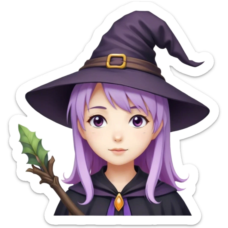 cute anime girl with lilac hair in a witch hat in love sticker