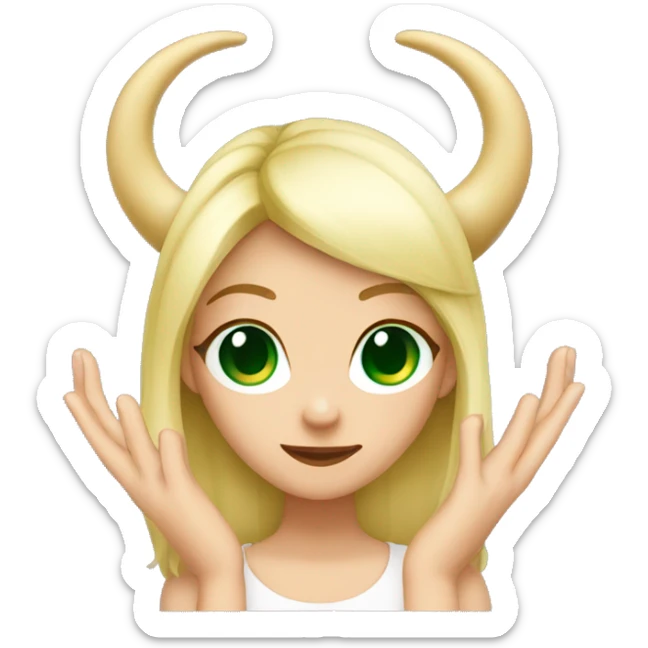 The blonde girl green eyes makes horns with her hands sticker