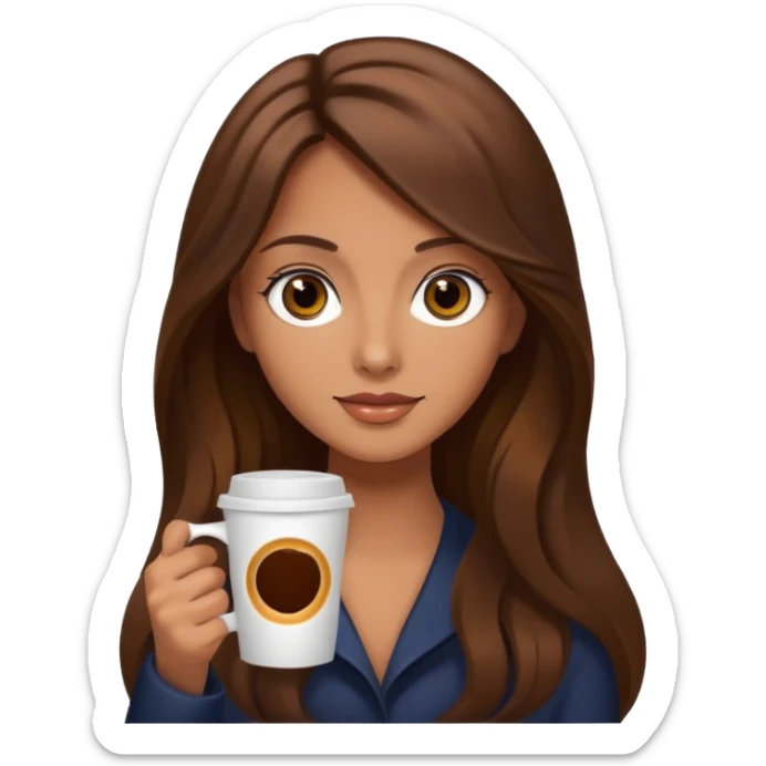 big dark eyes and tanned skin brown hair glamorous long hair with coffee  sticker