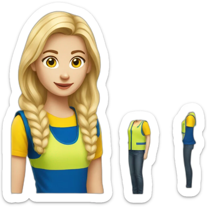 Ikea coworker blond woman blue t-shirt and yellow vest sticker