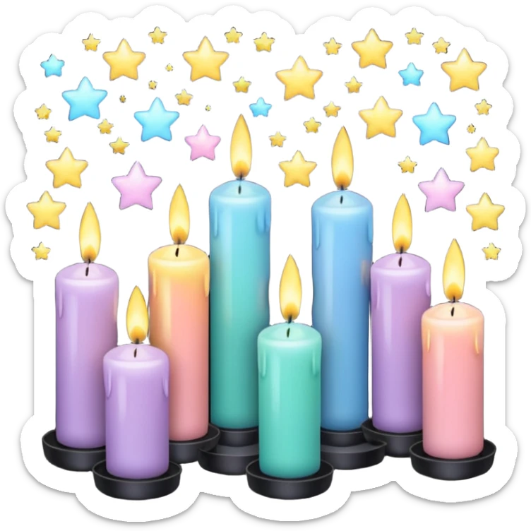 Aesthetic scenic romantic pastels beautiful gorgeous holy divine spiritual pretty elegant sparkly shiny scene of Candles, bow ties, sparkles, stars, scenic aesthetic scenery sticker