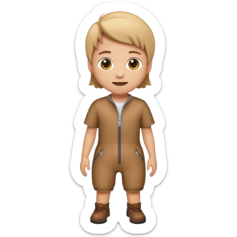 create an emoji that wears a short sleeve short jumpsuit in color brown with seamless zipper sticker