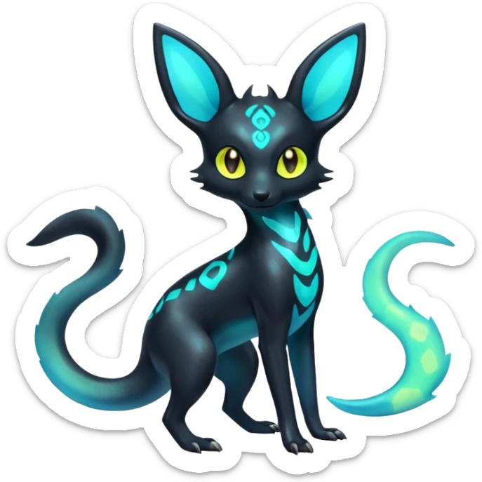 Shiny Aural Iridescent Fluorescent Bioluminescent Umbreon-Amaura-Salandit-Fakémon-fusion (full body) sticker