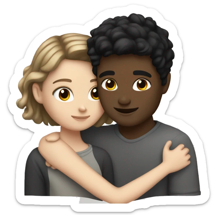 White Girl with black hair hugs white boy with brown hair sticker
