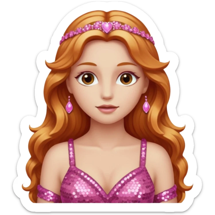 Venus, Goddess of Love with long reddish blonde hair, pink sequin outfit sticker
