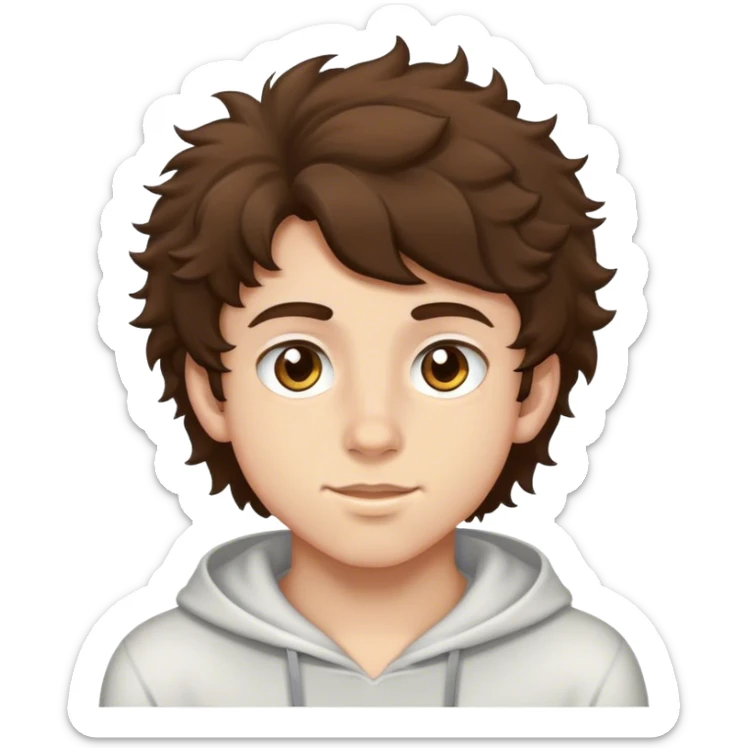 Brunette fluffy hair, Hazel eyes, teenage boy, kinda wide nose sticker