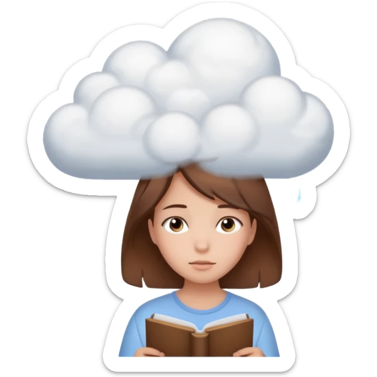 determined shy girl who is dreaming of 100%on her exam in a dream cloud   brown hair sticker