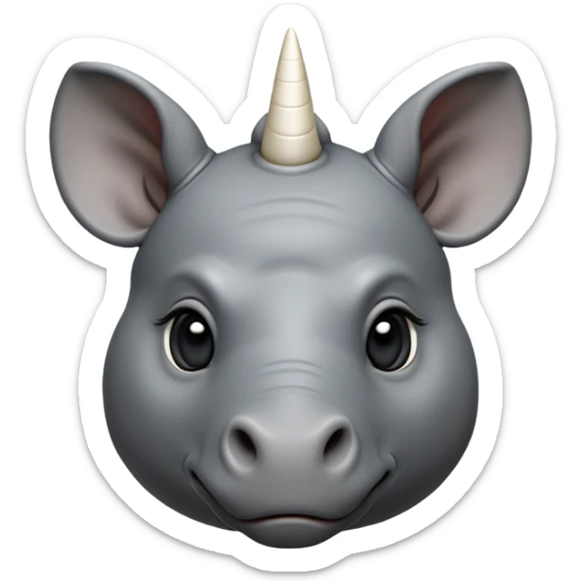cinematic-noble-baby-rhinoceros-portrait-emoji,slate-grey-hide--poised-and-regal,-with-a-massive,-powerful-build-and-a-thick, white horn -deep-set-soulful-piercing-eyes,-simplified-yet-sharp-and-sophisticated-features,-highly-detailed,-large-black-eyes sticker