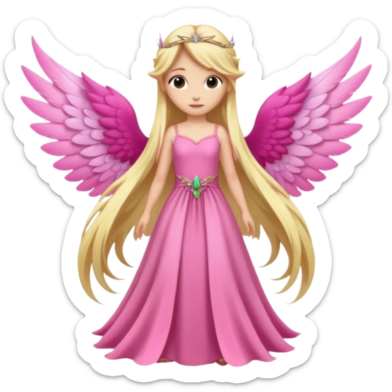 Fairy long blonde hair pink long dress large wings sticker