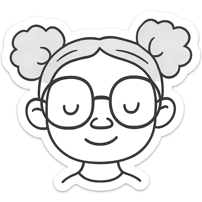 african american girl head with oversize glasses and gray hair in bunches, hand drawn outlined icon sticker