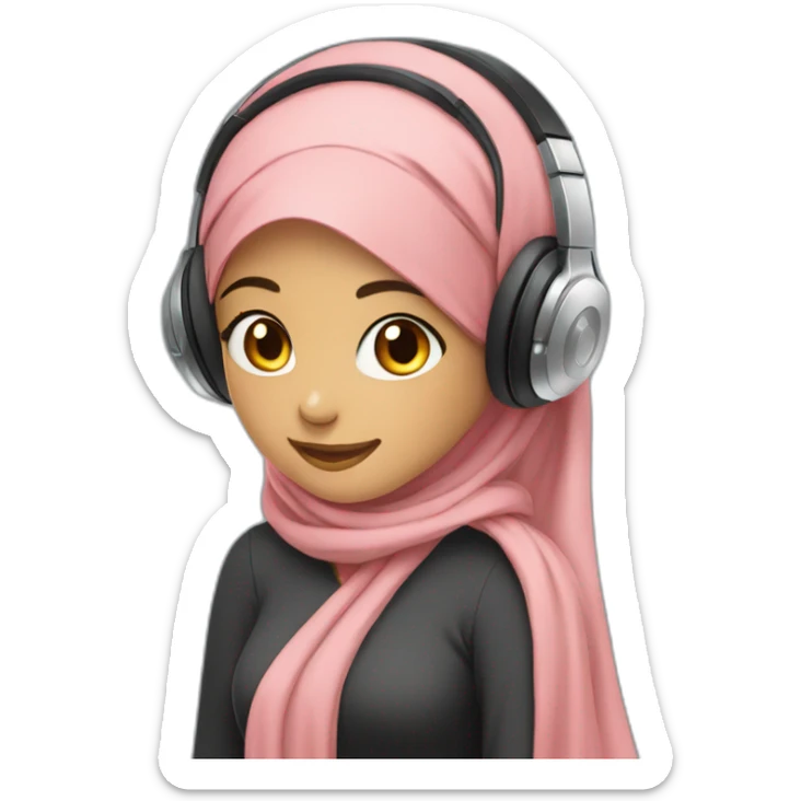 hijab girl holding the headphones on her head and listening to music and smile happy sticker