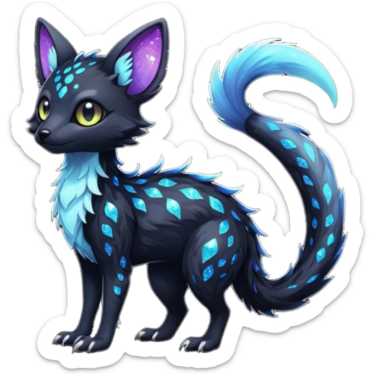 Feral Rare Fantasy Dark gothic spooky  sparkly shiny Vernid-Trico-species by LiLaiRa, random markings, tufted tail, tufted ears, full body sticker
