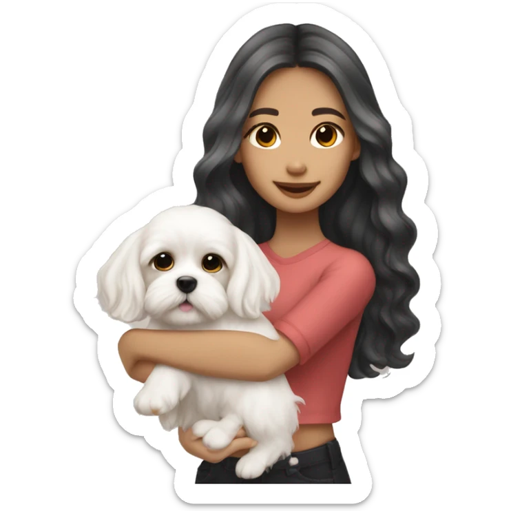 Maltese puppy with light skin Filipino girl owner long wavy hair sticker