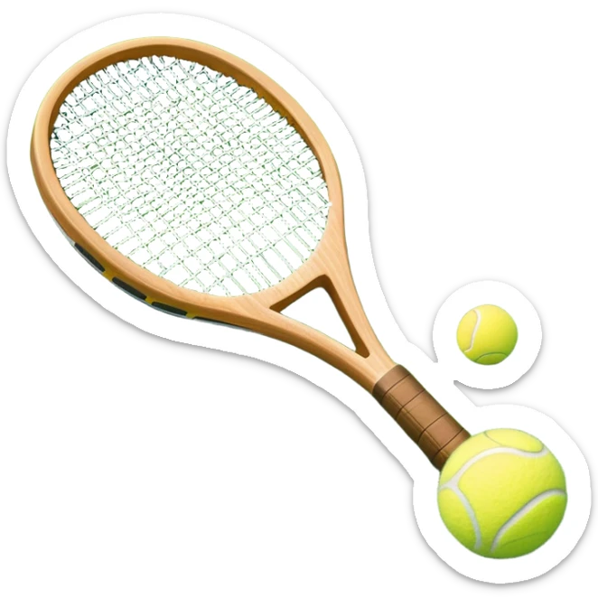 A detailed tennis racket resting on lush green grass beside a bright yellow tennis ball. The scene captures the essence of classic lawn tennis, with a crisp and clean background emphasizing the elegance and tradition of the sport sticker